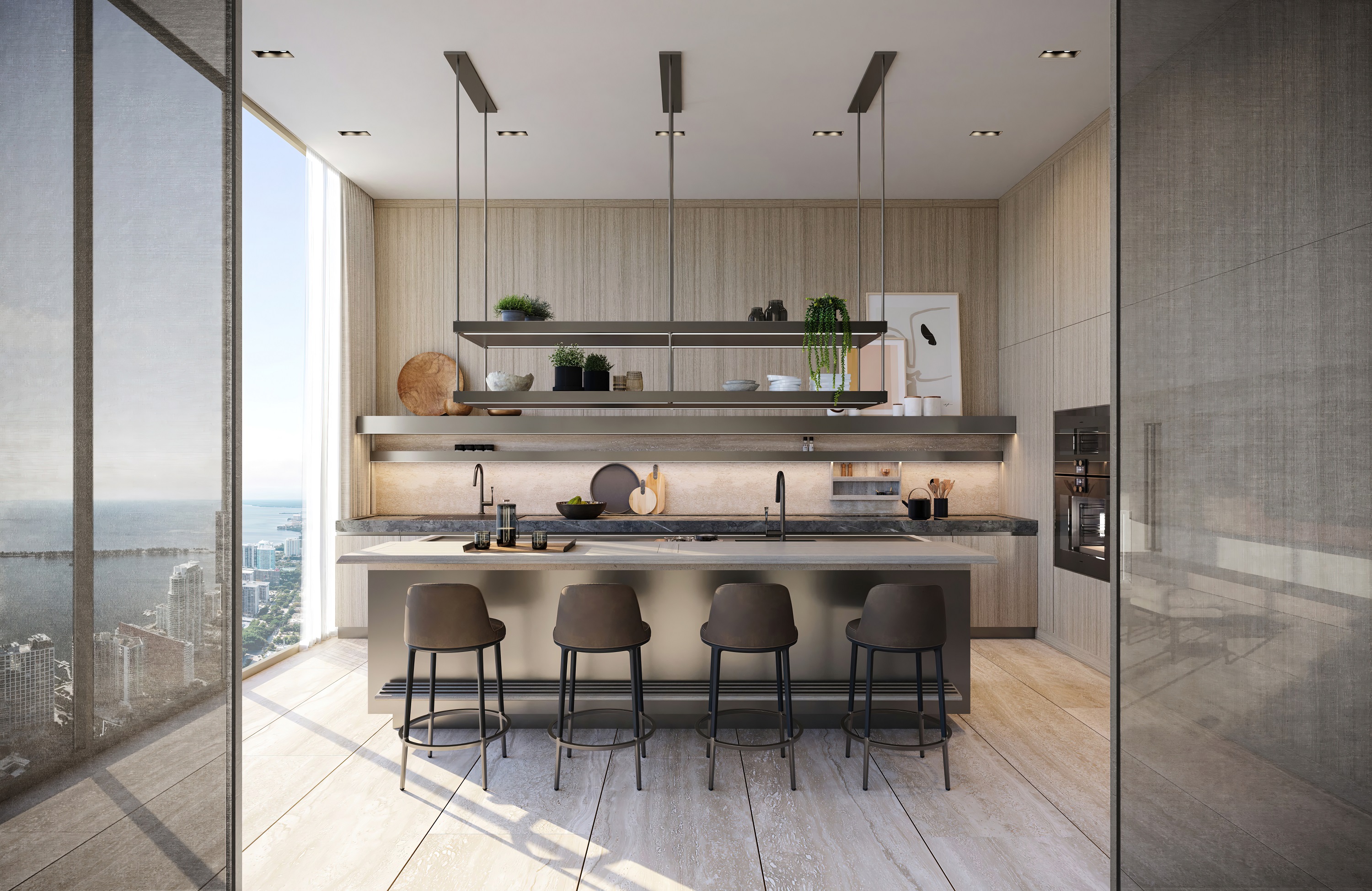 1428 Brickell residence kitchen with Gaggenau appliances